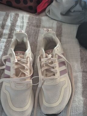 adidas Cream Sneakers with Pastel Pink Stripes